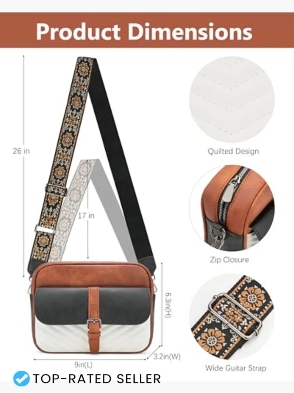 Quilted Vegan Leather Crossbody Purse with RFID Card Slots Adjustable Wide Strap